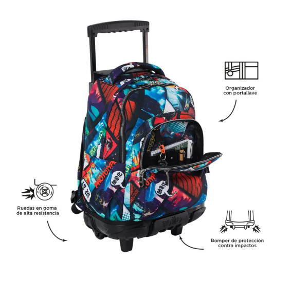 Mochila Con Ruedas Niño Bomper Renglon Negro Totto-5