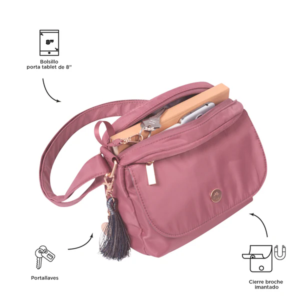 Bolso Cartera Corneana Rosada Mujer Porta Tablet De 8 Totto-2