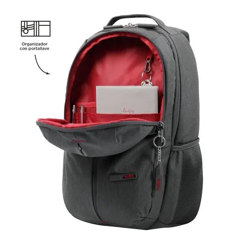 Mochila Bolso Gris Interior Rojo Porta Pc Totto -2