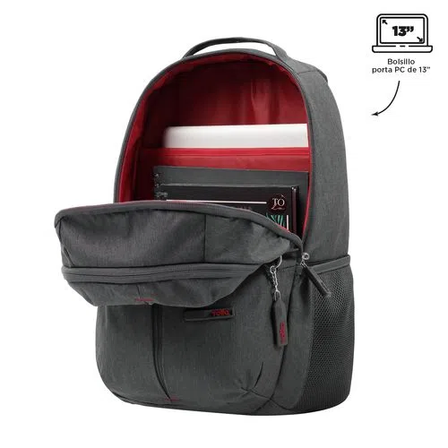 Mochila Bolso Gris Interior Rojo Porta Pc Totto -3