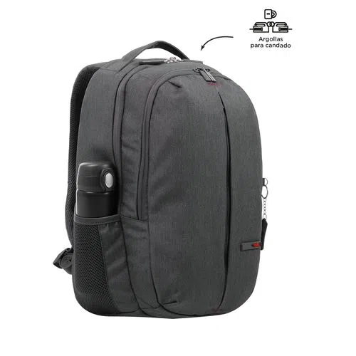 Mochila Bolso Gris Interior Rojo Porta Pc Totto -4