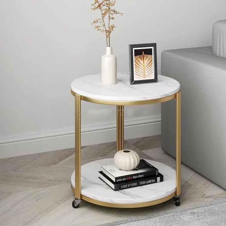 Mesa Lateral Mármol Dorado Con Ruedas-1