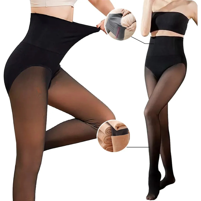 Pack 2 Pantys Calzas Medias Efecto Piel Con Polar Y Faja-1