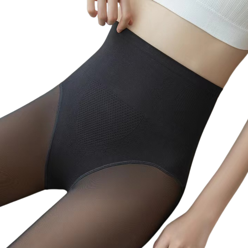 Pantys Calzas Medias Efecto Piel Con Polar Y Faja Reductora-0