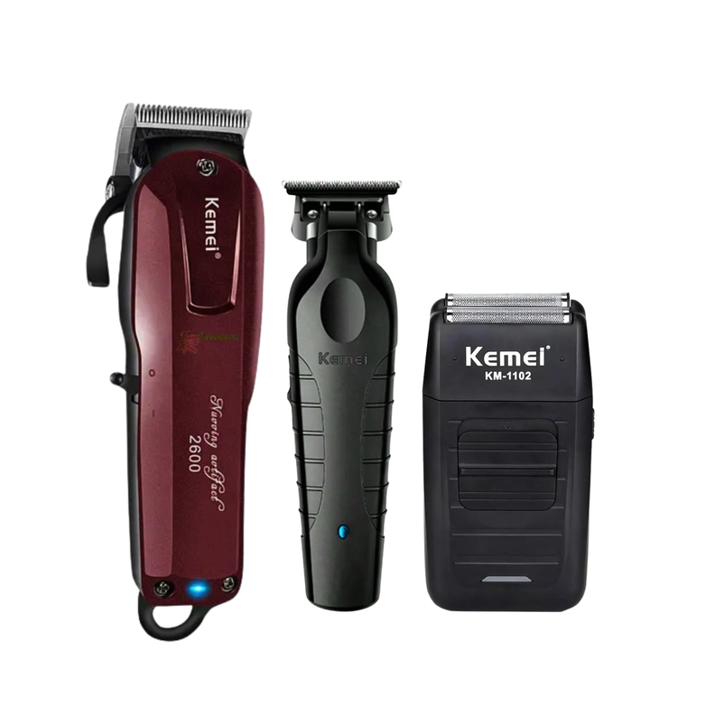 Combo KEMEI Clipper KM2600 Trimmer KM2299 y Shaver KM1102