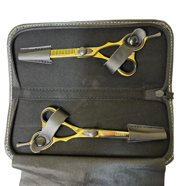 Set De Tijera Wahl filo navaja y esculpidora 6" dorada-2