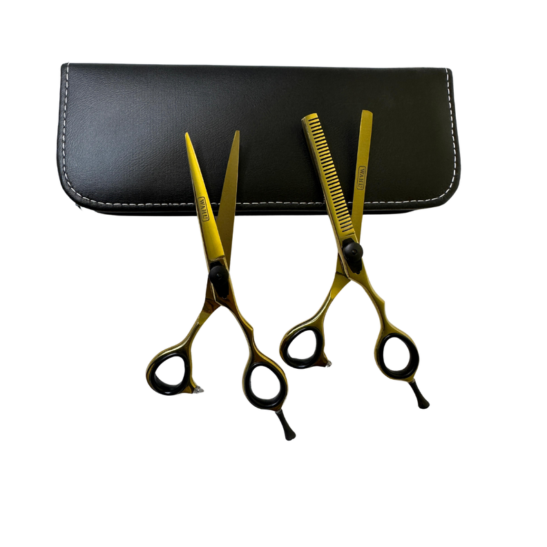 Set De Tijera Wahl filo navaja y esculpidora 6" dorada-0
