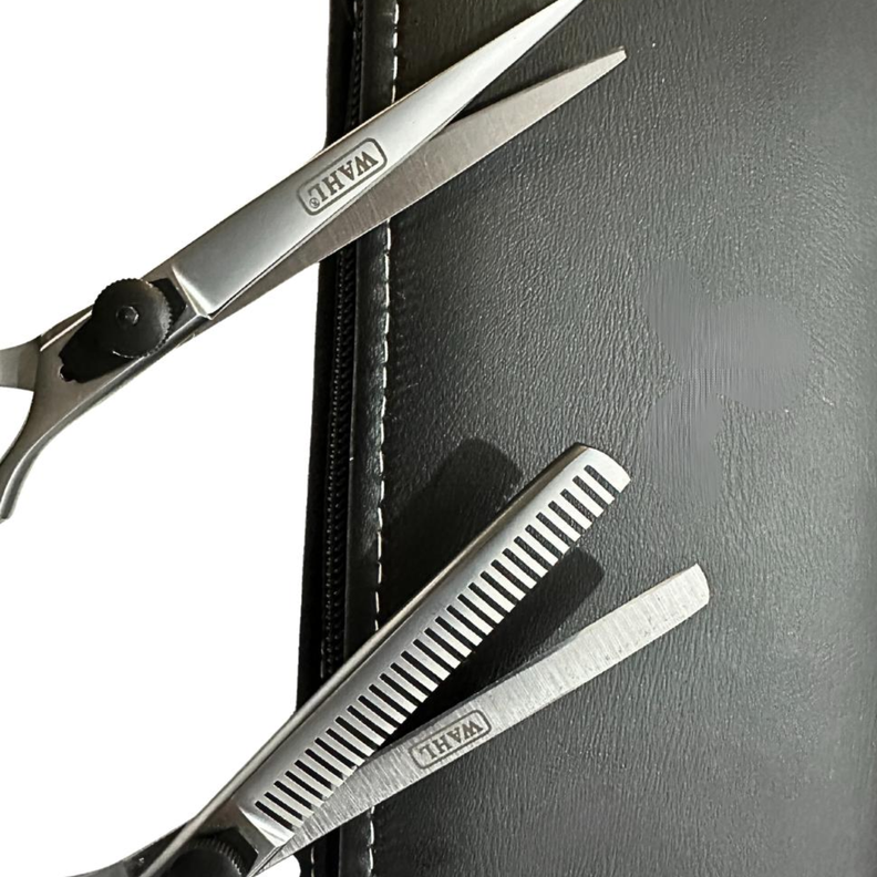 Kit Tijeras Ergonómicas Profesionales Wahl 6” filo Navaja y Esculpidora-3