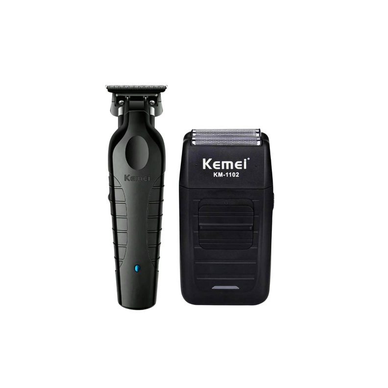 Combo Patillera Trimmer Kemei 2299 Shever Kemei 1102 Color Negro
