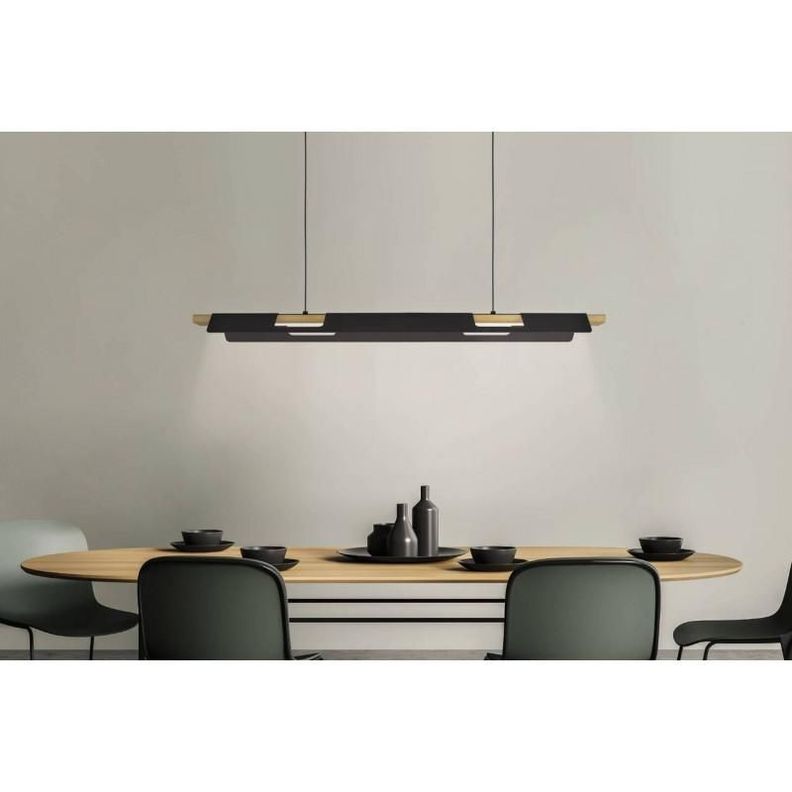Lampara Colgante Ermua Acero Madera Cafe Led incluye 27W  Cod.98836-1