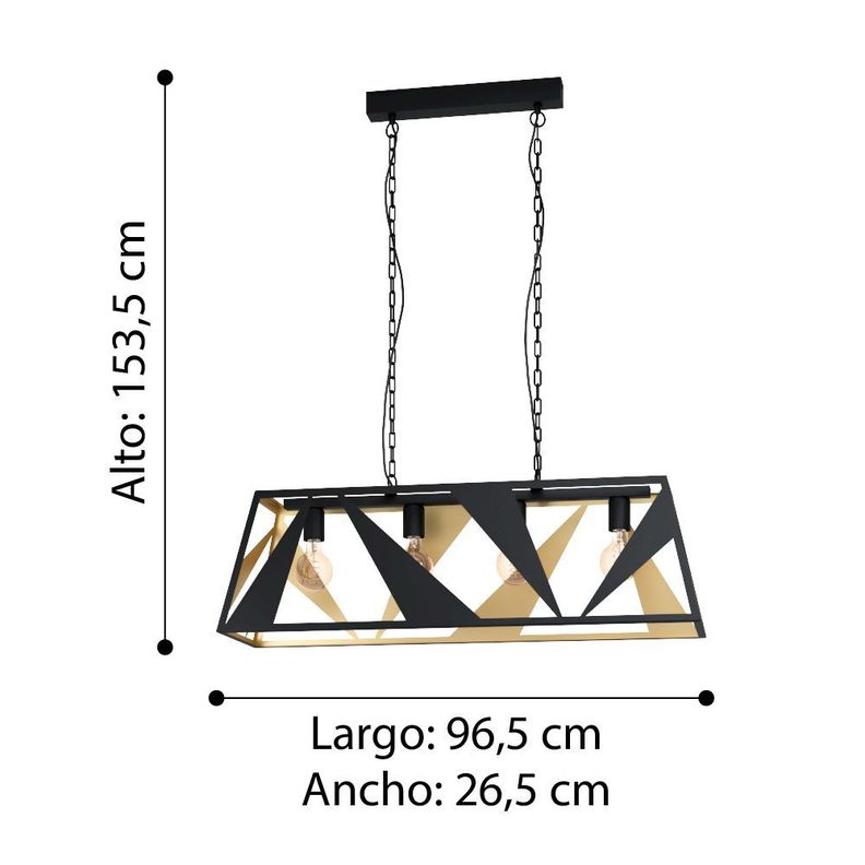 Lámpara Colgante Tabloncito Acero Negro E27 4X40W IP20 cod.39904-2