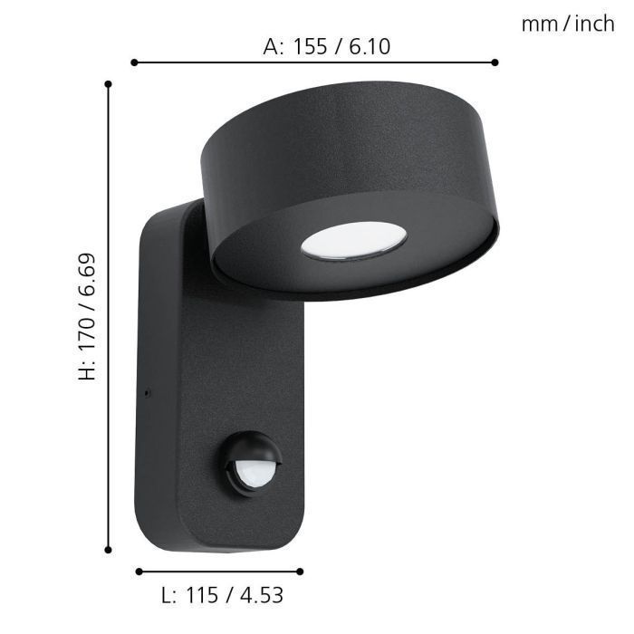 APLIQUE PARED PALOSCO ACERO NEGRO LED INCLUIDA 6W IP44 COD. 98738-1