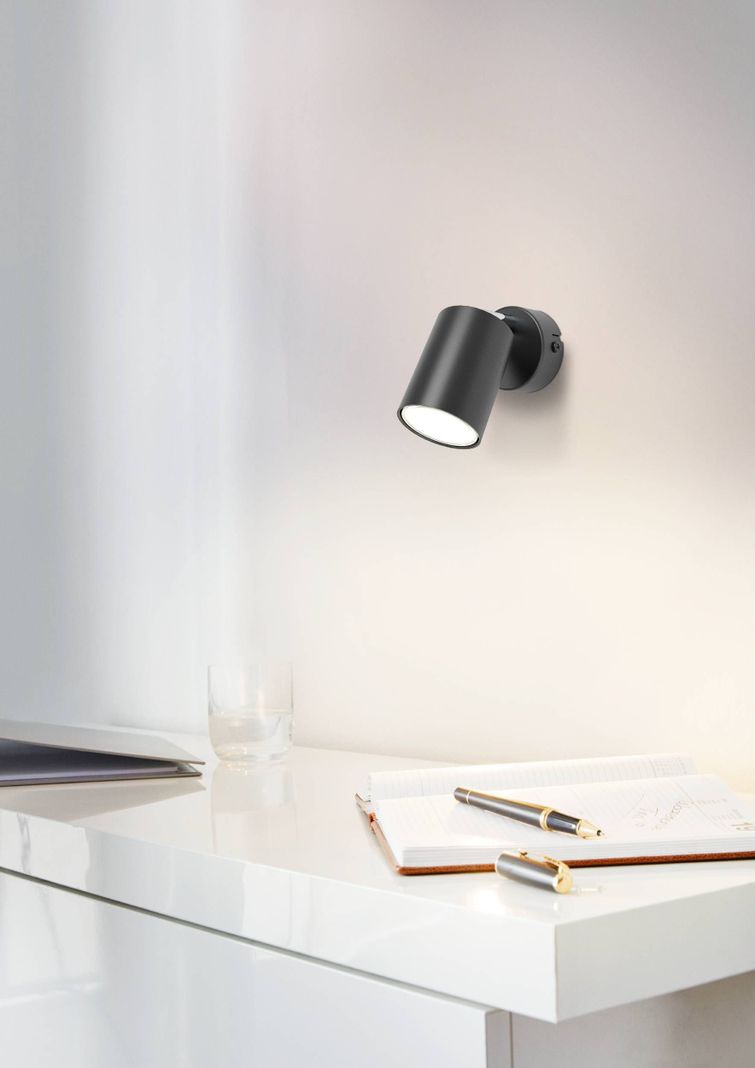 Lampara foco pared Reciso Acero negro GU10 1X5W IP20 cod.74006-1