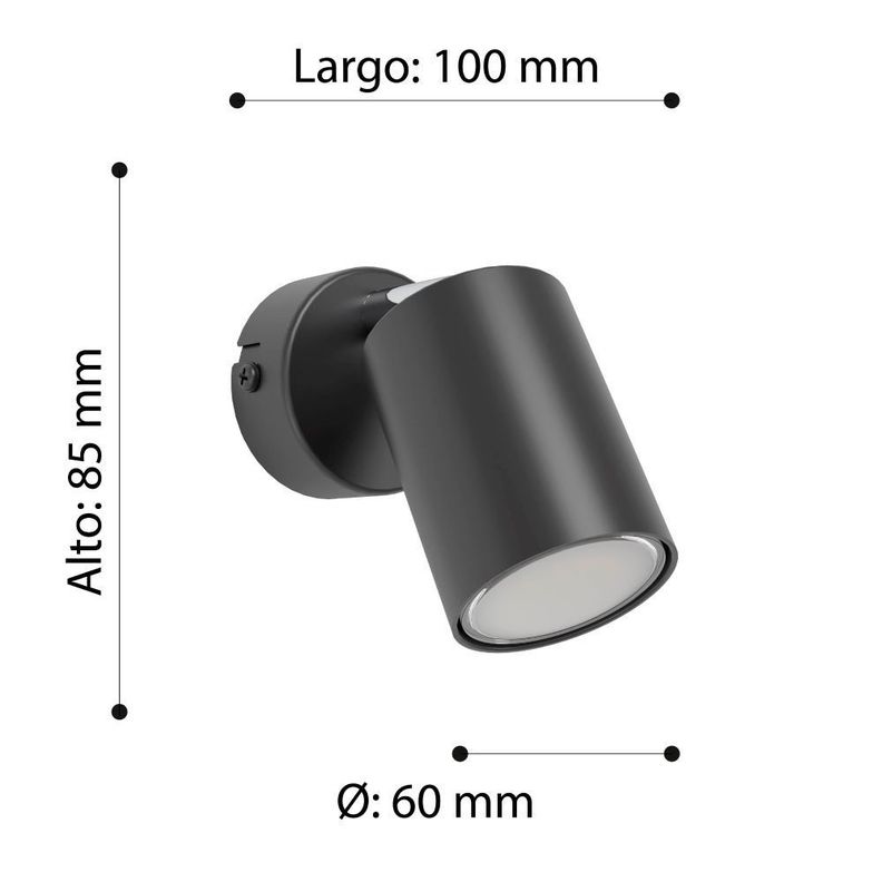 Lampara foco pared Reciso Acero negro GU10 1X5W IP20 cod.74006-2