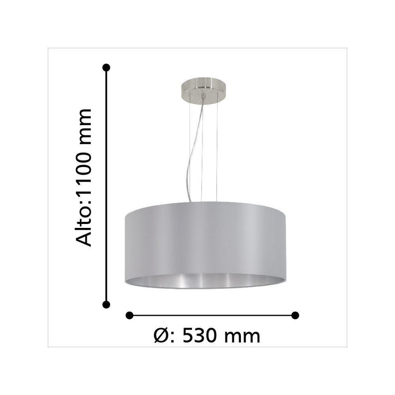 Lámpara Colgante Maserlo Acero Gris E27 3X60W COD.31606-3