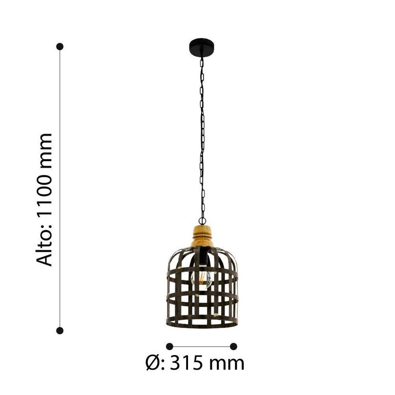 LAMPARA COLGANTE ACERO MADERA OLDCASTLE 1X60W IP20 COD.49785-2