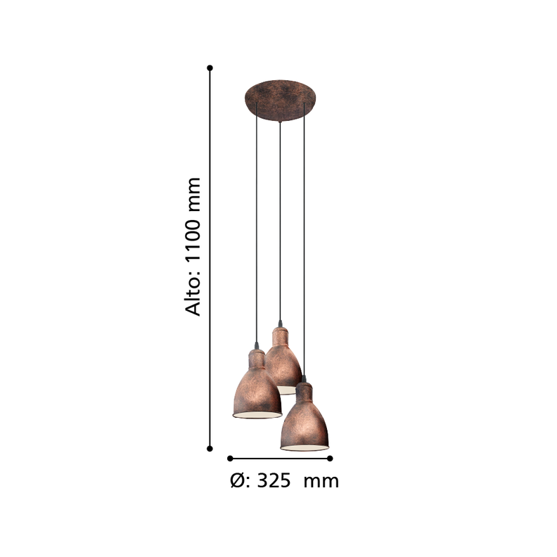 Lámpara Colgante Priddy Cobre Café E27 3X40W cod.49493-2