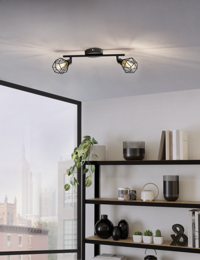 ZAPATA 1 FOCO ACERO NEGRO VIDRIO AMBAR L360 G9 LED 2X3W-1