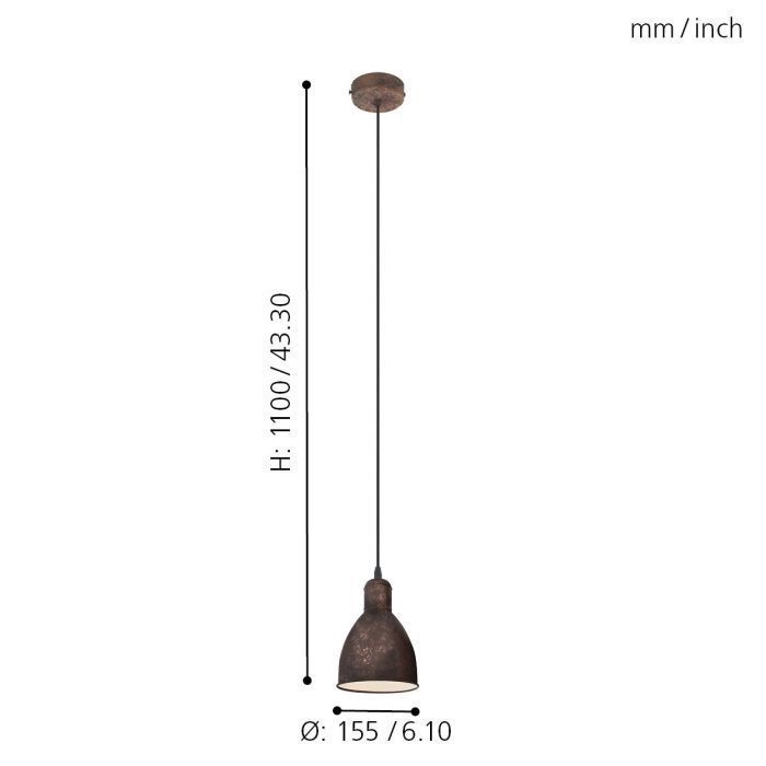 Lámpara Colgante Priddy Acero Cobre Vintage DM155 1x60W E27 Cod49492-2