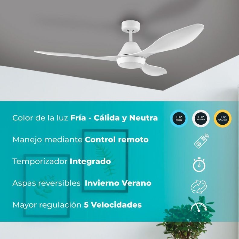 Ventilador Antibes Acero Blanco Abs 1320x330 18w Ccntrl Cod35015-1