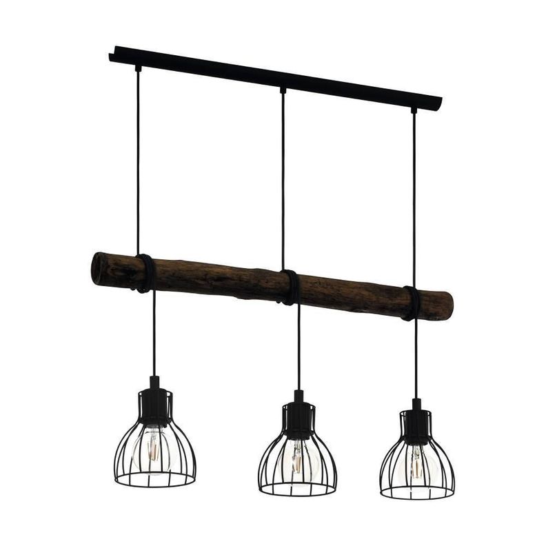 Lámpara Colgante Horningtops Madera Oscura Acero L760 3x40W E27 COD.43352-0