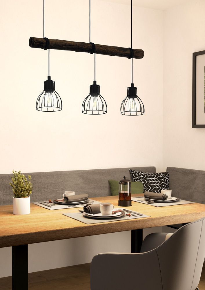 Lámpara Colgante Horningtops Madera Oscura Acero L760 3x40W E27 COD.43352-2