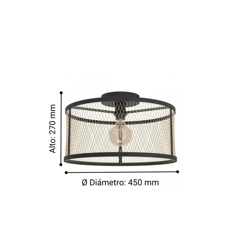 Lámpara Techo Dellow Acero Negro DM450 E27 1x40W IP20 Cod43603-2