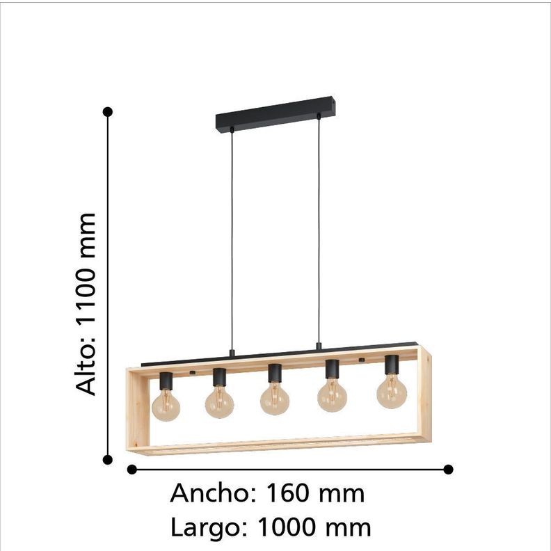 Lámpara Colgante Famboroug Acero Negro L1000 H1100 E27 5x40W Cod.43414-2