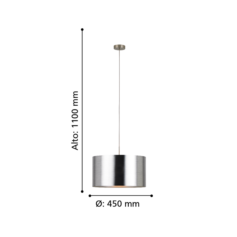 LAMPARA DE COLGAR SAGANTO ACERO NIQUEL E27 1X60W COD.39352-2