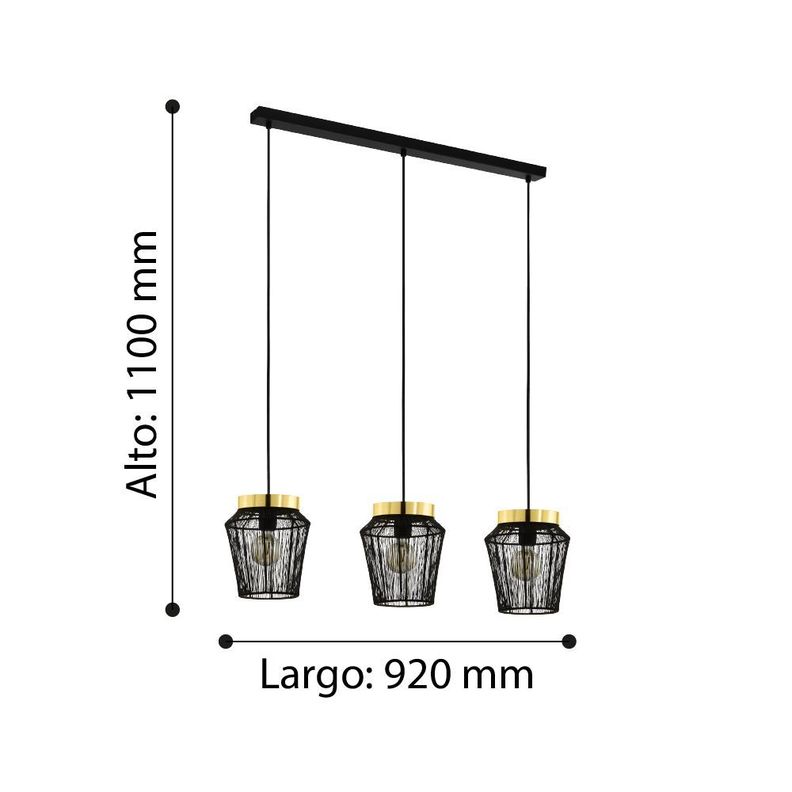 LAMPARA DE COLGAR ESCANDIDOSACERO ACERO NEGRO E27 3X40W IP20 COD.99807-2