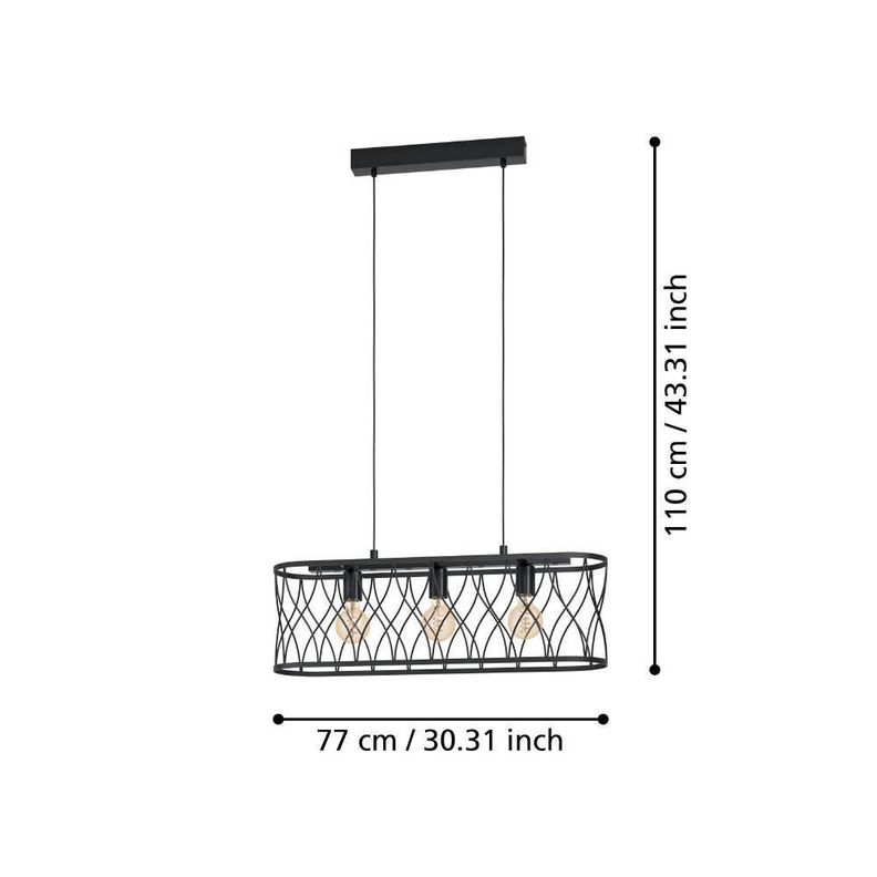 LAMPARA DE COLGAR GILTSPUR ACERO NEGRO E27 3X40W COD.43554-1