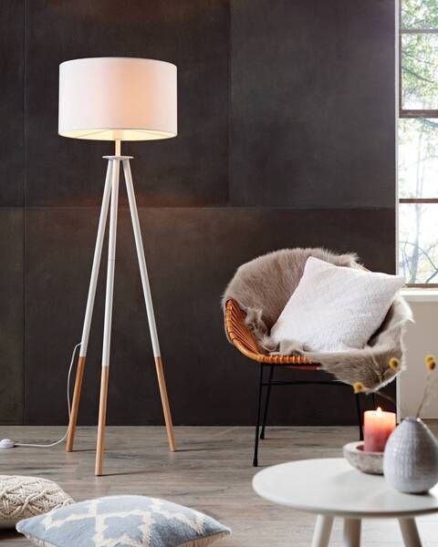 Lámpara de Pie Bidford Acero Madera Blanco E27 1X60w cod49156-1