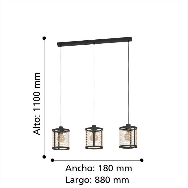 LAMPARA DE COLGAR DELLOW NEGRO E27 3X40W  IP20 COD.43605-2