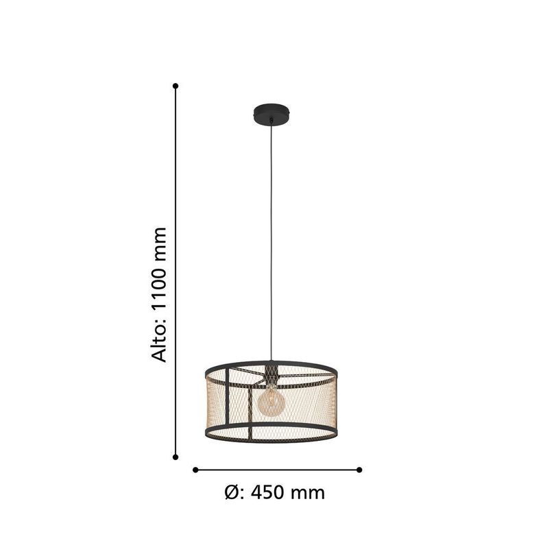 Lámpara Colgante Dellow acero Negro 1X40W, IP20, E27 cod.43604-3