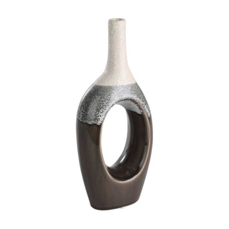 Adorno Jarrón Florero de cerámica IWATE Beige 27×12×6cm