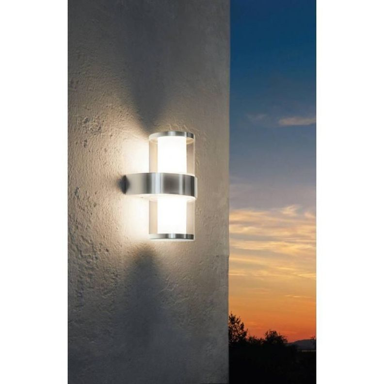 Lampara Aplique Exterior Beverly Acero Blanco Lc Led incluida 2X4w IP44 Cod.94799-1