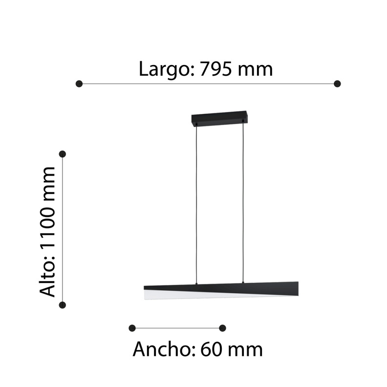 Lámpara Colgante Isidro Acero Negro LED 27W IP20, 3000K cod 99562-2