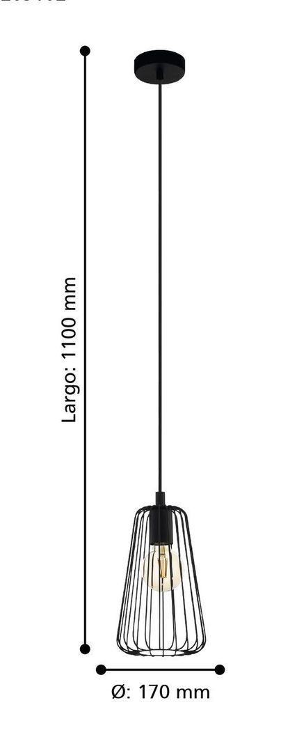 Lámpara Colgante Austell Acero Negro E27 IP20, 1X60W cod.205102-2
