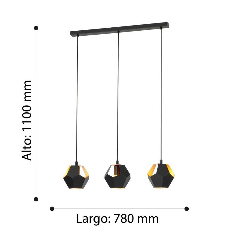Lámpara Colgante Rasigures acero Negro 3X28W IP20, E27 cod.39634-2