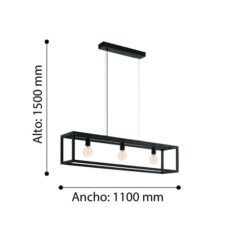 LAMPARA COLGANTE COLGAR ELSWICK ACERO NEGRO E27 3X60W IP20 COD.49564-3