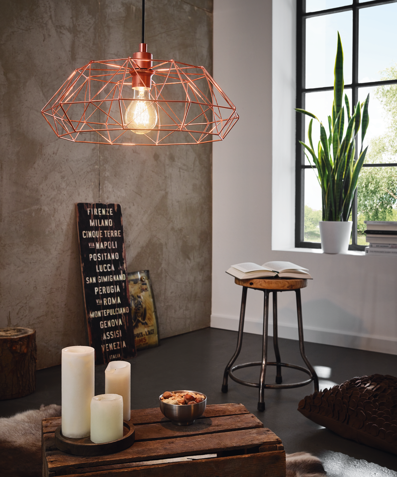 LAMPARA DE COLGAR CARLTON 2 COBRE E27 1X60W cod. 49488-5