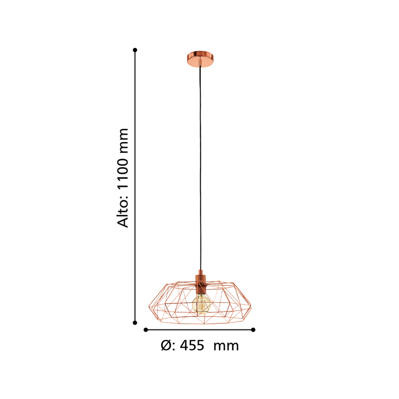 LAMPARA DE COLGAR CARLTON 2 COBRE E27 1X60W cod. 49488-3