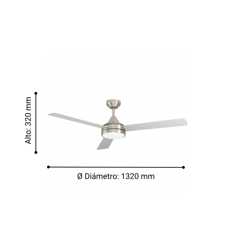 Ventilador Sesimbra Acero Niquel Satin Dm1320 3450k 1936lm Cod.35081-3