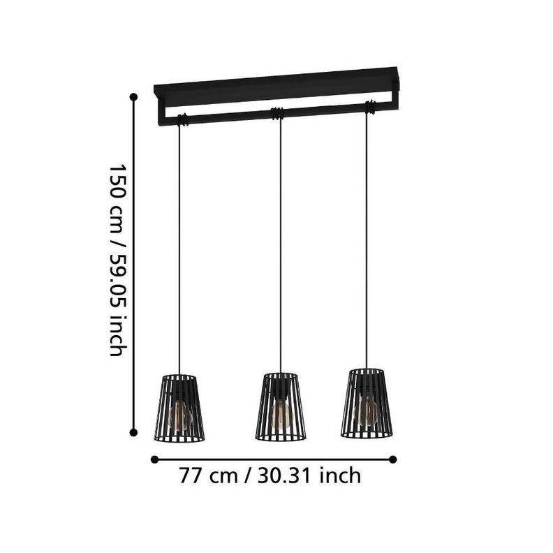 Lámpara Colgante Bogota Acero Negro 3X40W IP20, E27 cod.390003-2