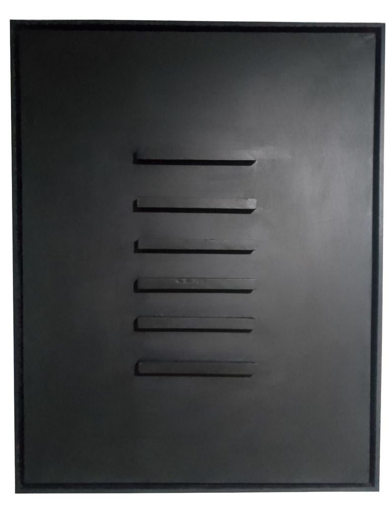 Cuadro decorativo negro rectángulos de madera 90x70-0