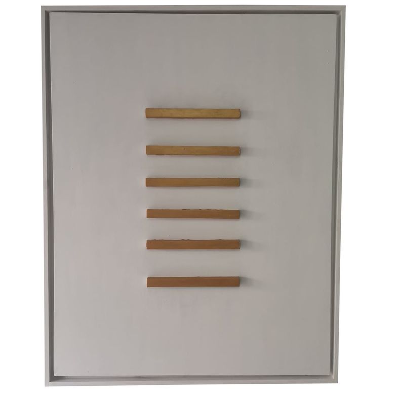 Cuadro decorativo Blanco rectángulos de madera dorados 90x70-0