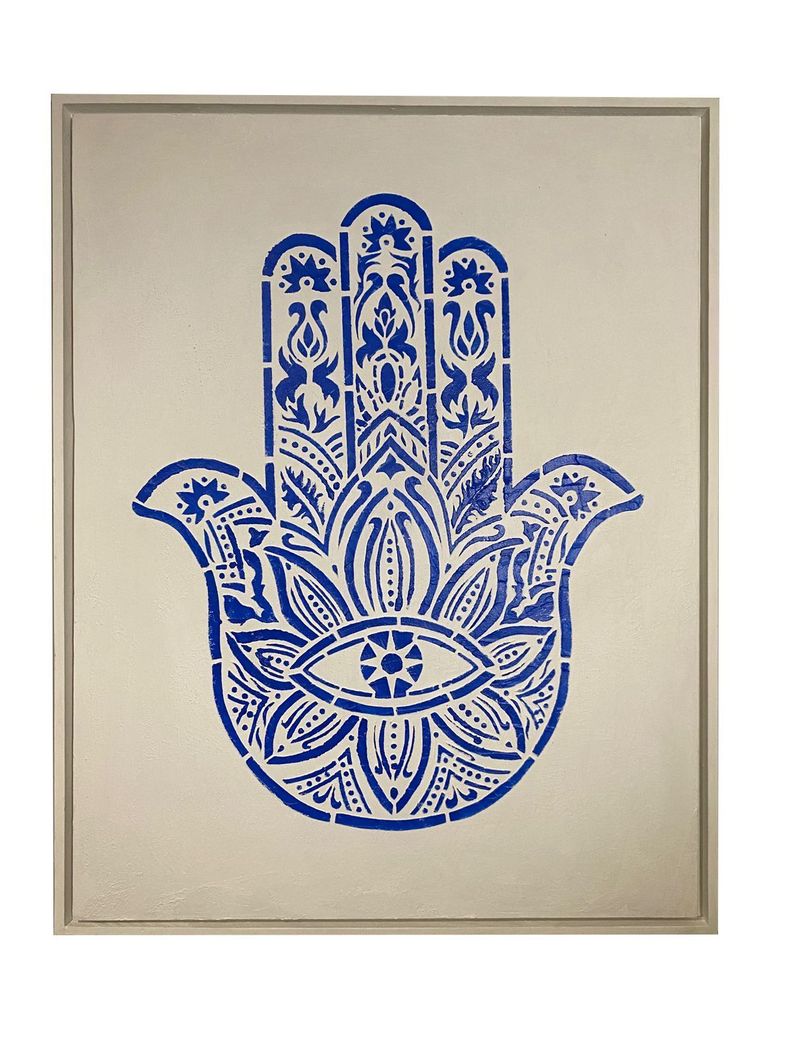 Mano de Fátima , Hamsa Azul Cuadro decorativo  90x70-0