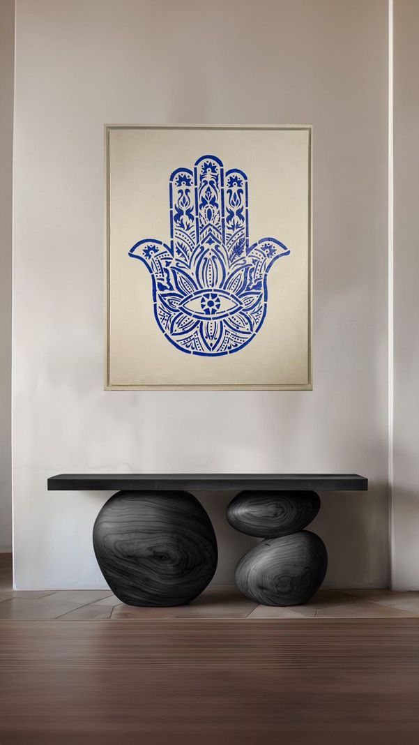 Mano de Fátima , Hamsa Azul Cuadro decorativo  90x70-1
