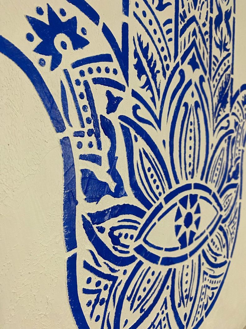 Mano de Fátima , Hamsa Azul Cuadro decorativo  90x70-3