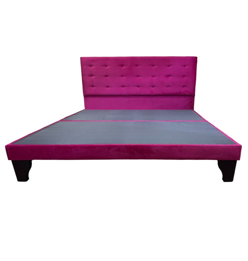 Cama 2 Plazas Abotonada Fucsia  FLOBAL, Incluye Base + Respaldo-0